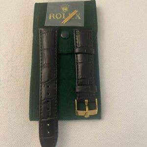 Rolex Black 20mm Leather Strap with Gold plated Buckle